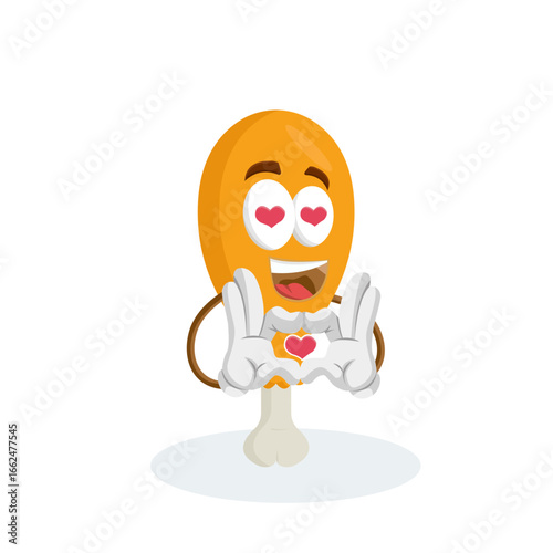 An adorable french fries character with heart-shaped eyes and rosy cheeks, holding its hands to its chest, showing a lovely and charming expression