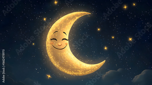 Smiling crescent moon illustration
