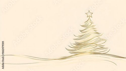 Delicate christmas tree sketch on beige background