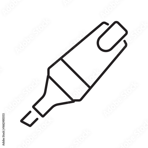 Line drawing of a highlighter pen at an angle, perfect for stationery designs, office supplies, educational materials, and backtoschool promotions.