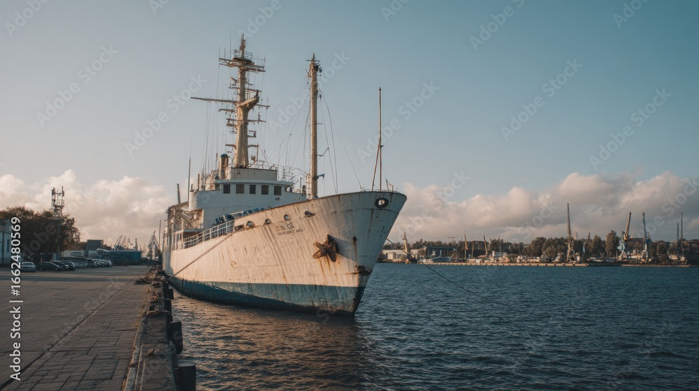 Fototapeta premium Captivating View of a Historic Ship Moored at the Harbor on a Clear Day