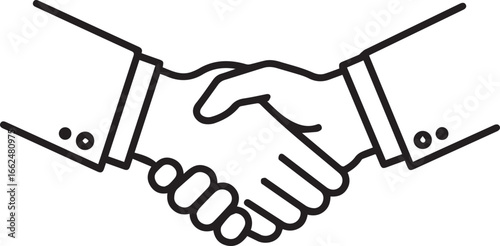Sealing the deal with a handshake, symbolizing trust and partnership, a clean and modern line art icon for business, success, and collaboration