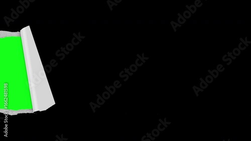 Torn paper texture background with green screen. From left to right. 4k animation. 
