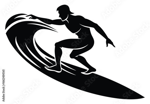 Silhouette of a Surfer Riding a Wave with Artistic Black Style