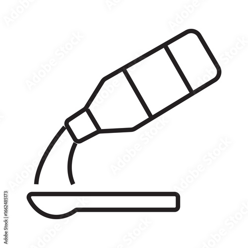 Outline icon of medicine pouring into a spoon suitable for medical websites, health blogs, pharmaceutical advertising, educational materials, and infographics.