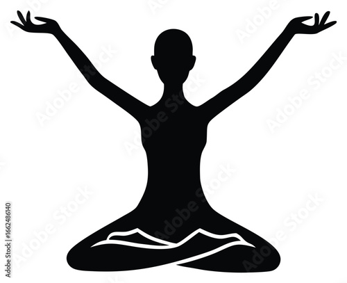 Silhouette of woman in lotus position meditating yoga practice relaxation wellness