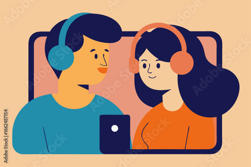 Couple Sharing Headphones Watching Video on Phone