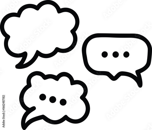 Simple yet versatile: A collection of clean line drawing speech bubbles for various conversational and thought expressions.