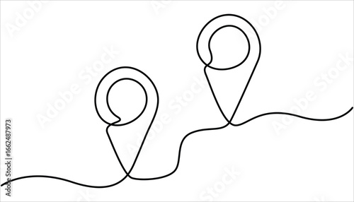 Geolocation icon vector illustration. Continuous one line drawing navigator. Single line art location mark. Map pin continuous one line drawing. Location, navigator, geolocation sign in simple linear.
