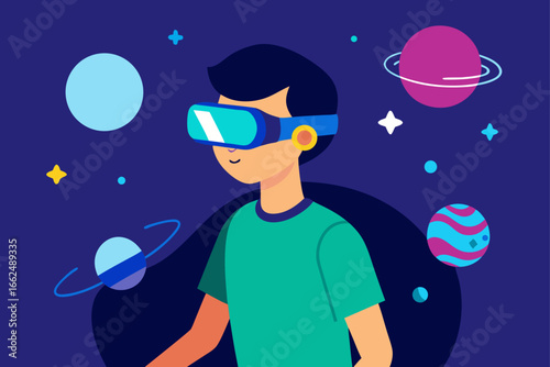 Teenager with VR Headset Exploring Virtual World
