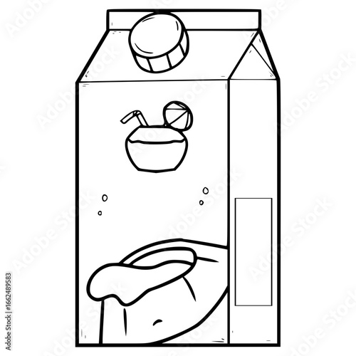 coconut drink box ready to drink illustration hand drawn outline vector