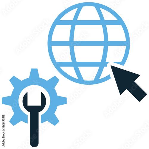 Internet maintenance icon vector for server upkeep, system optimization, and online repair. Useful for illustrating digital service, technical support, and network diagnostics.