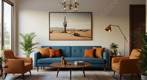 Wallpaper Mural Cozy Living Room with Desert Landscape Artwork and Warm Hues Torontodigital.ca