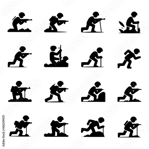 Military Tactics Silhouette Icons  Solid Vector Set of Strategy Symbols