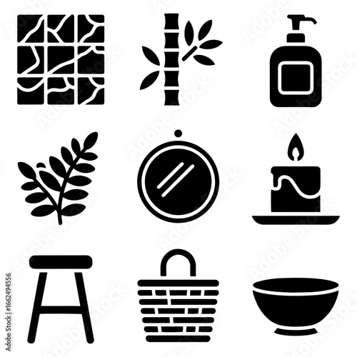 Modern Bathroom Icons – Solid Vector Set of Contemporary Decor
