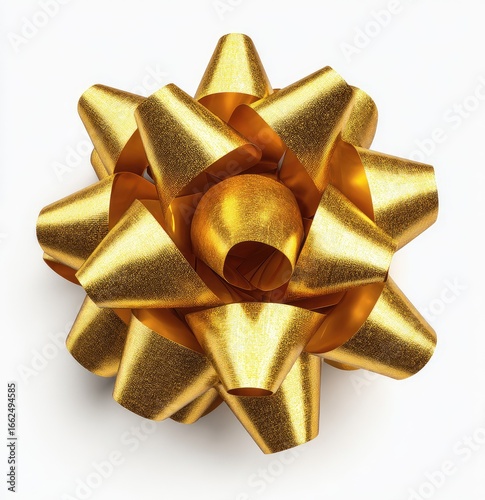 Gold gift bow, star-shaped, on white background