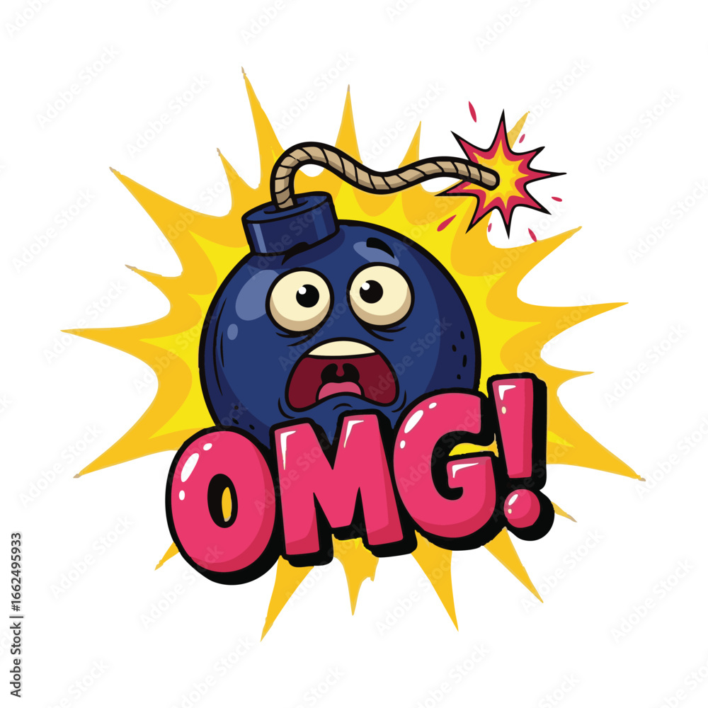 Fototapeta premium OMG Bomb Cartoon Shock and Surprise with Explosive Energy - Vector Illustration