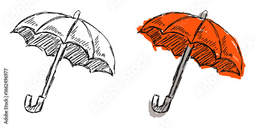 Grunge sketch umbrella vector for weather protection, safety, and a worn aesthetic. Useful for illustrating security concepts or a business's ability to withstand a storm.