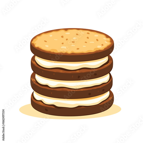flat vector of a sandwich cookie with cream in between, sweet snack item