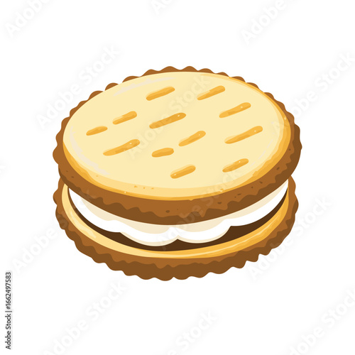 flat vector of a sandwich cookie with cream in between, sweet snack item