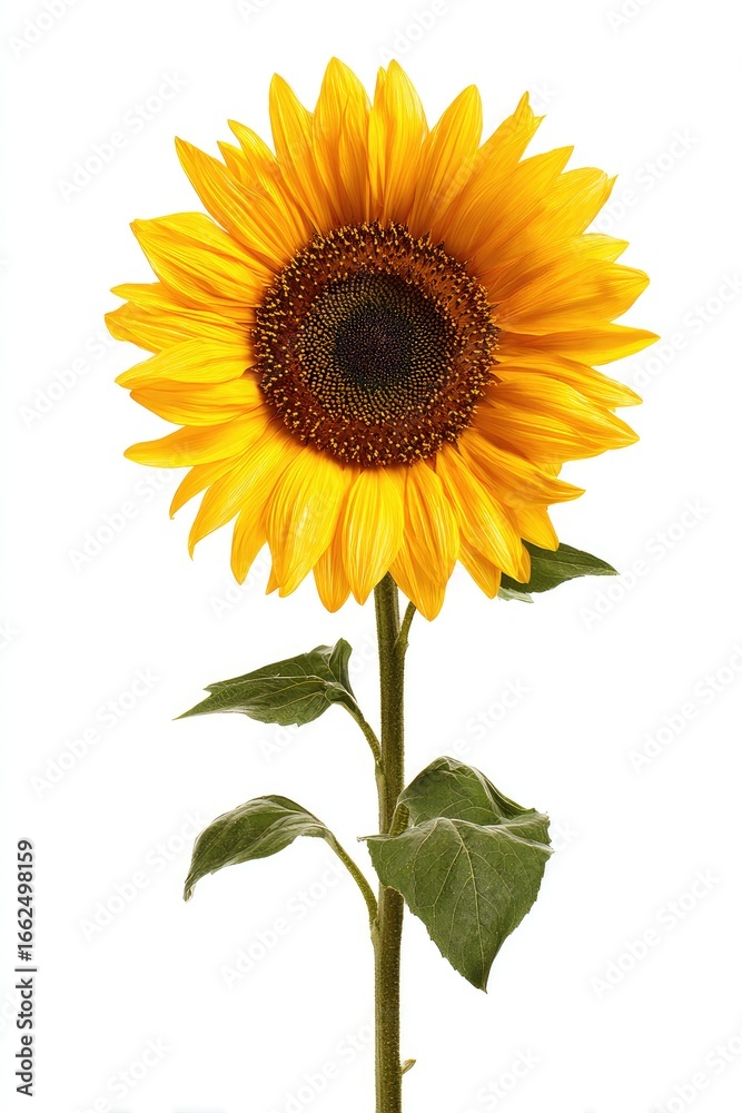 Obraz premium Bright yellow sunflower against white