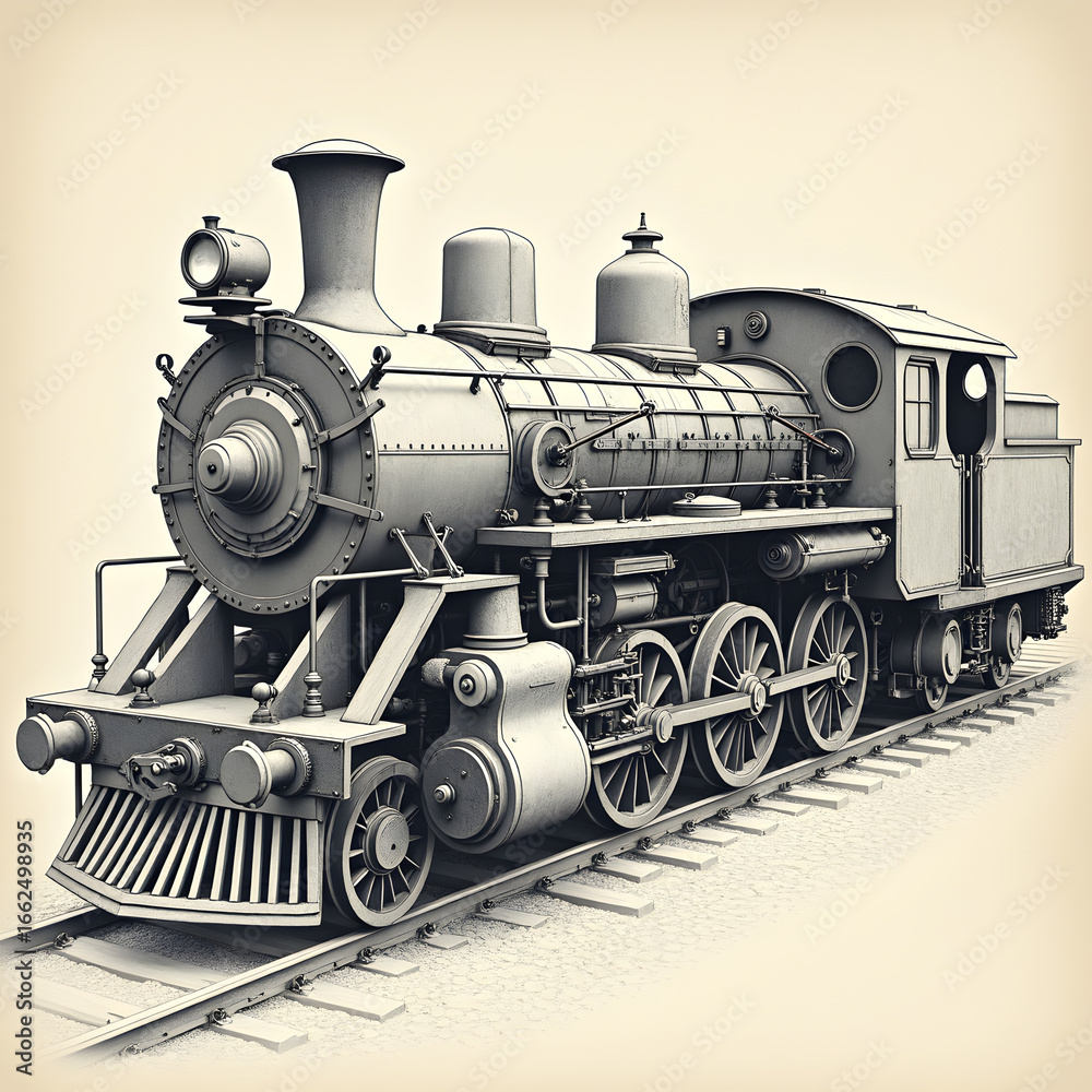 Obraz premium Blueprint of a locomotive’s engine chamber