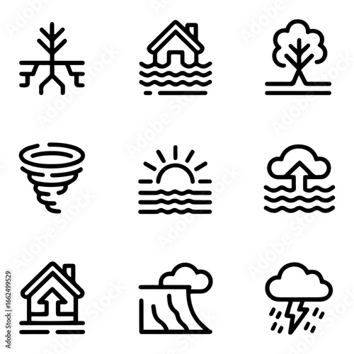 Climate Impact Silhouette Icons Environmental and Sustainability Vector Set