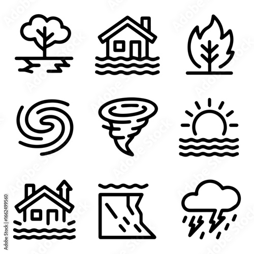 Climate Impact Silhouette Icons Environmental and Sustainability Vector Set