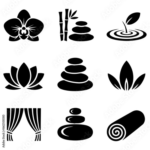 Icons of Relaxation and Spa: Lotus, Stones, and Tranquility Symbols