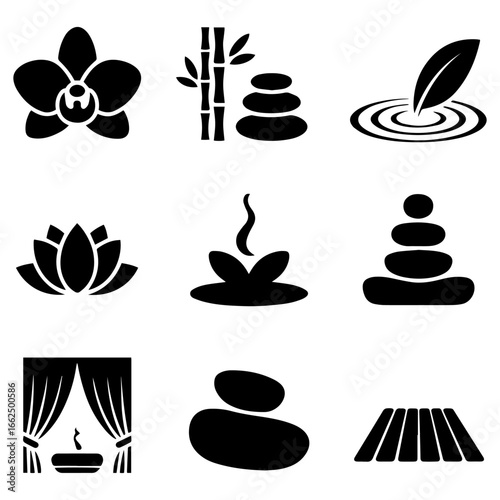 Icons of Relaxation and Spa: Lotus, Stones, and Tranquility Symbols