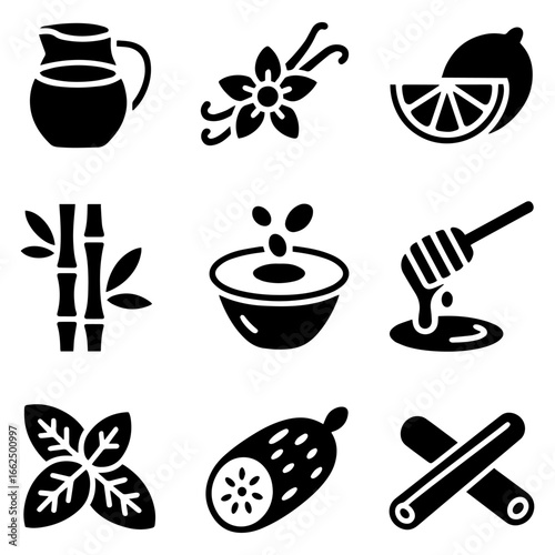 Yogurt Ingredient Icon Set Natural Food Element Silhouettes Vector Collection