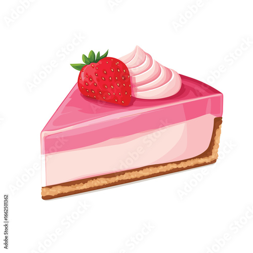 flat vector of a slice of strawberry cheesecake with topping, delicious sweet food