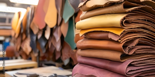Stacked Leather Hides Various Colors Tannery Workshop