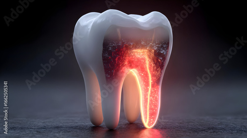 Glowing Internal Structure of a Human Tooth 3D Render