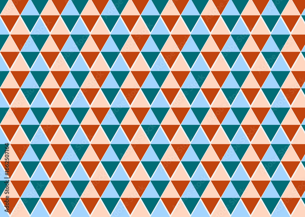 Seamless Geometric Triangle Pattern in Blue, Teal, Peach, and Rust Colors
Seamless Geometric Triangle Pattern in Blue, Teal, Peach, and Rust Colors