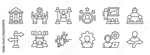 Supervision icon set. guidance, direction, authority, mentorship, leadership, control, supervision, coaching, influence, command, governance, stewardship vector icon collection. EPS 10
