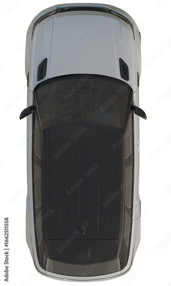 Fototapeta premium Silver Luxury Range Rover SUV from above- parking plan rendering