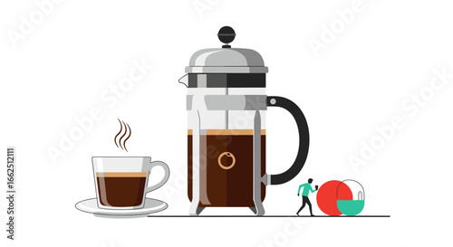 Enjoying a freshly brewed cup of coffee from a glass french press pot