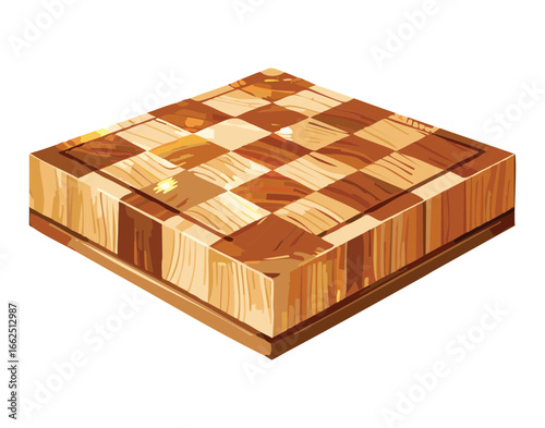 A vector graphic of a shiny wooden chessboard, symbolizing the classic game of strategy and intelligence with a polished look