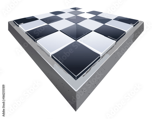 A detailed isometric vector of a black and white chessboard, a classic symbol of strategy, intellect, and tactical thinking