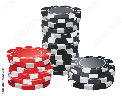 A striking illustration of a stack of black and red casino chips, a sleek and classic symbol of casino gambling and high rollers
