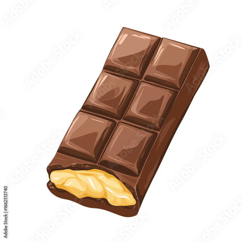flat vector of a wrapped chocolate bar with bite showing creamy inside
