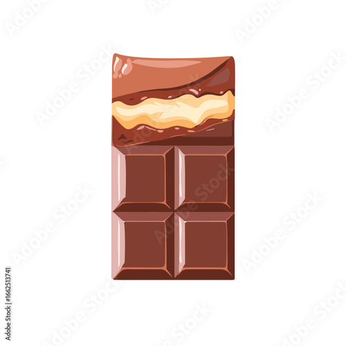 flat vector of a wrapped chocolate bar with bite showing creamy inside