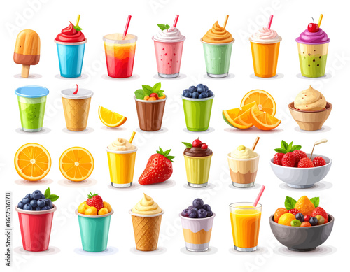 Vibrant Collection of Refreshing Smoothies, Fruit Juices, and Delicious Desserts for Summer