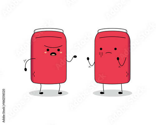 Cute Red Soda Can cartoon character arguing doodle