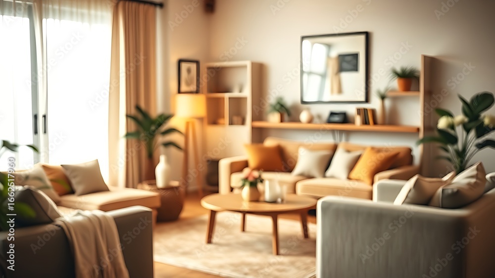 Fototapeta premium A cozy living room with comfortable seating and warm lighting, creating a relaxing atmosphere.