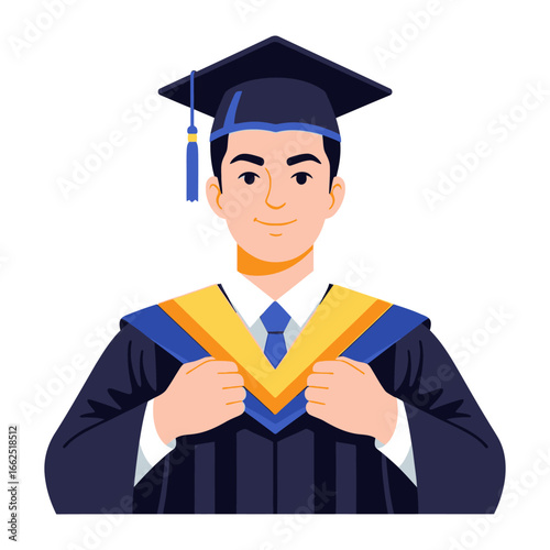 A Graduate's Pride: An illustration of a graduate, donned in a traditional cap and gown, radiates accomplishment, symbolizing the culmination of education and the promise of a bright future.
