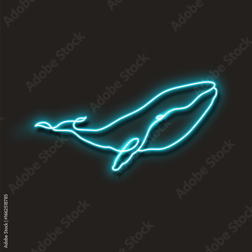 Neon blue whale vector illustration