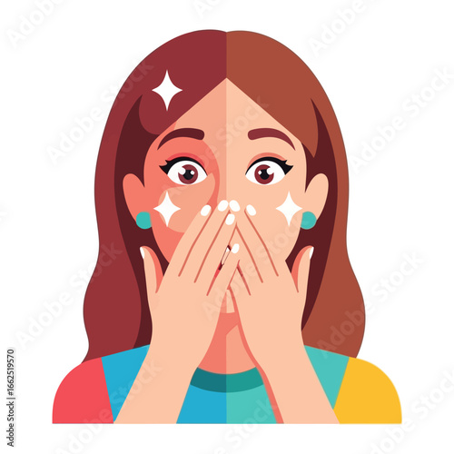 A Moment of Amazement: An illustrated woman with a look of complete surprise, covering her mouth in shock. Sparkling stars and shining highlights further amplify the effect. 
