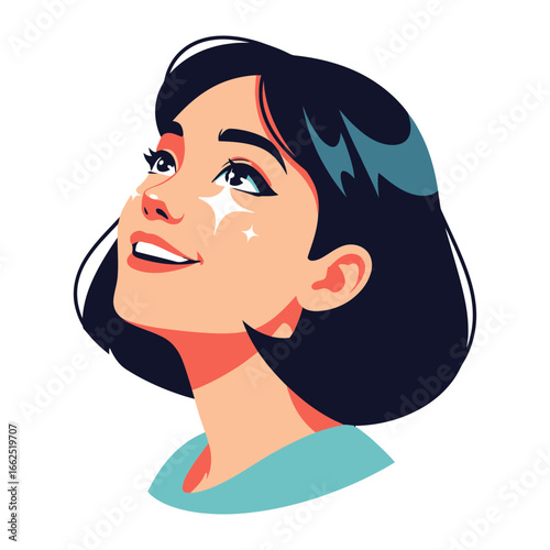 Dreaming Under a Sky of Stars: A woman gazes upwards, her eyes sparkling with hope and imagination. She embodies the power of dreams. 